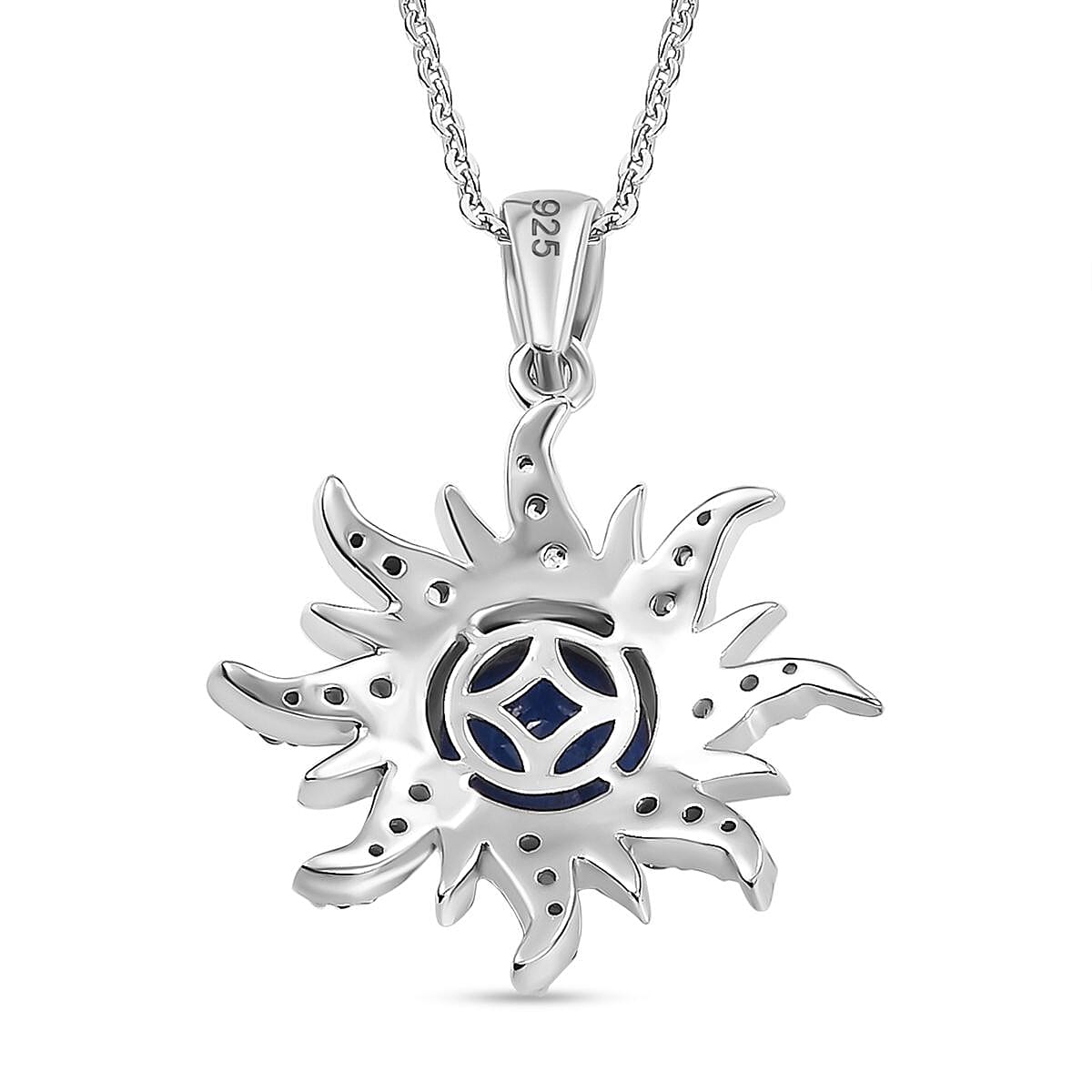 Premium Vietnamese Cobalt Blue Spinel & White Zircon Pendant with Chain (Size - 20) in Rhodium Overlay Sterling Silver 2.80 Ct.