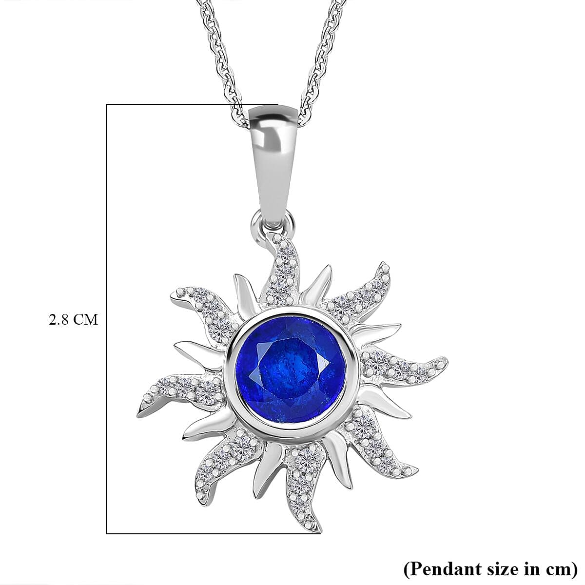 Premium Vietnamese Cobalt Blue Spinel & White Zircon Pendant with Chain (Size - 20) in Rhodium Overlay Sterling Silver 2.80 Ct.