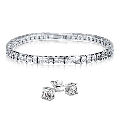 NY Close Out Deal- 2 Piece Set - Cubic Zirconia Bracelet and Earring With Push Back