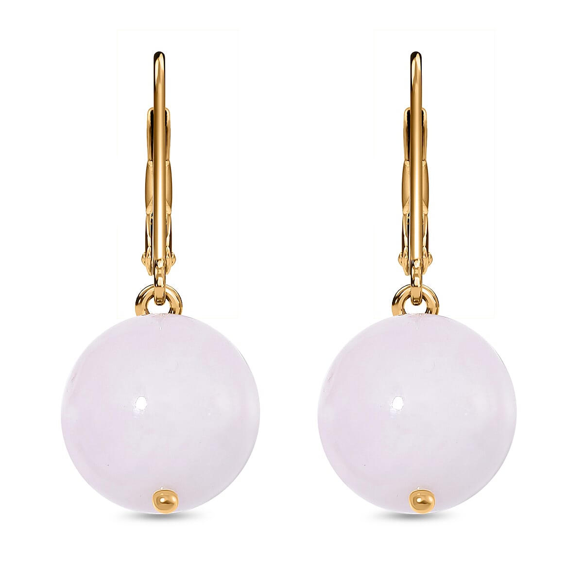 Natural Type A White Jadeite Beads Stretchable Bracelet (Size 7.5) & Earrings with Lever Back in Vermeil Yellow Gold Plated Sterling Silver 370.00 Ct.