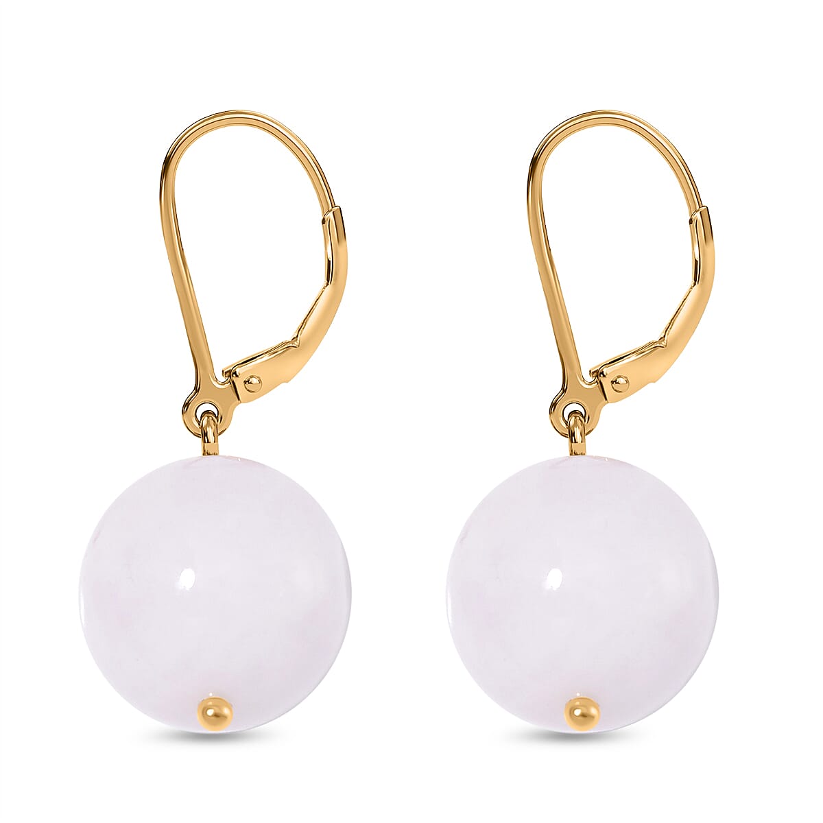 Natural Type A White Jadeite Beads Stretchable Bracelet (Size 7.5) & Earrings with Lever Back in Vermeil Yellow Gold Plated Sterling Silver 370.00 Ct.