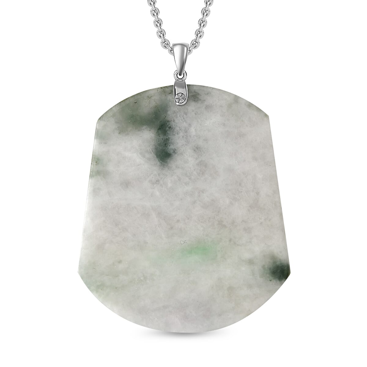 Natural Type A Bi Colour Jadeite Carved Dragon Round Pendant with Chain (Size - 20) with Lobster Clasp in Rhodium Overlay Sterling Silver 124.00 Ct.