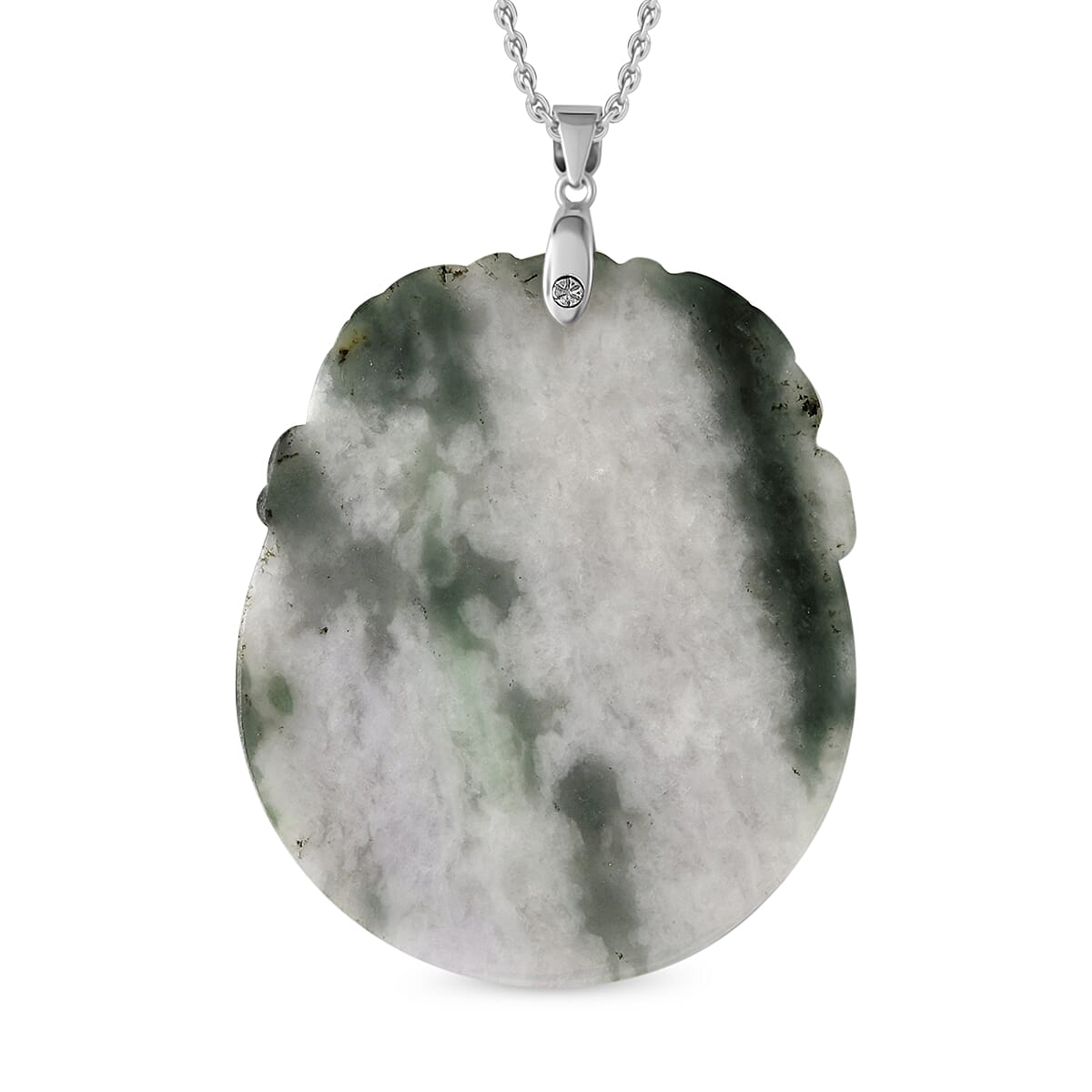 Natural Type A Bi Colour Jadeite Carved Dragon Pendant with Chain (Size - 20) with Lobster Clasp in Rhodium Overlay Sterling Silver 155.00 Ct