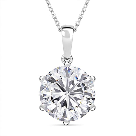 Moissanite Pendant with Chain (Size 20) in Rhodium Overlay Sterling Silver 7.34  Ct.