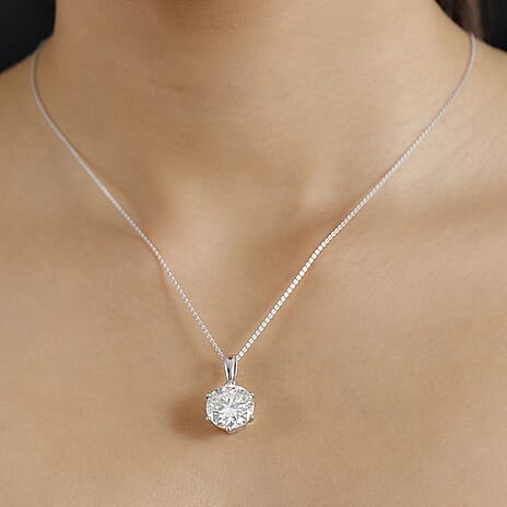 Moissanite Pendant with Chain (Size 20) in Rhodium Overlay Sterling Silver 7.34  Ct.
