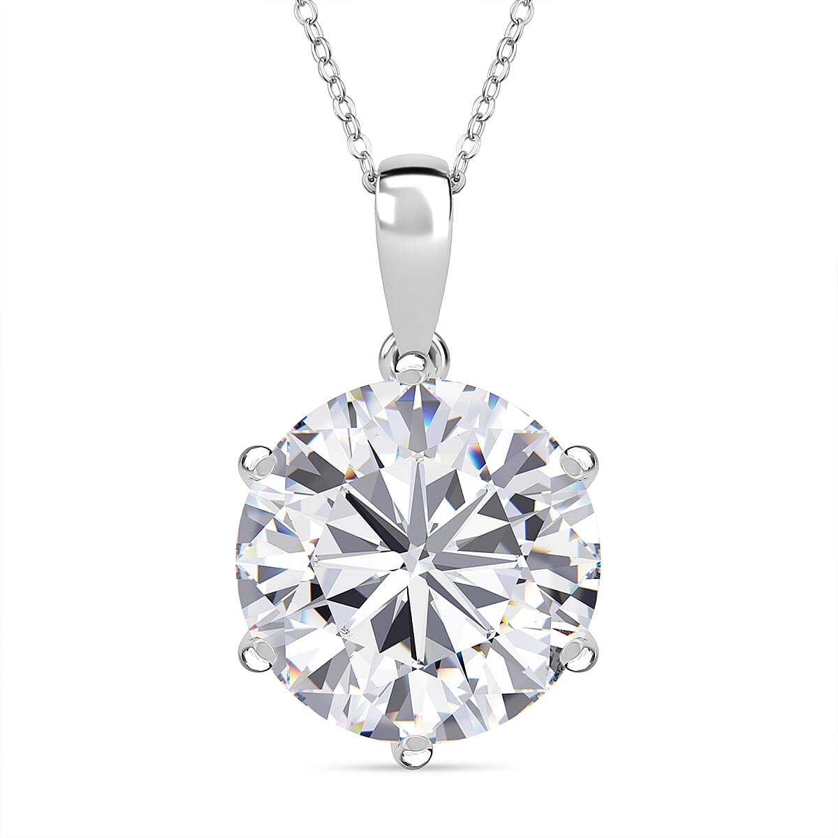 Moissanite Pendant with Chain (Size - 20) in Rhodium Ovarlay Sterling Silver 8.68 Ct.