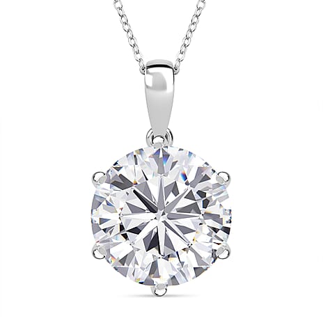 Moissanite Pendant with Chain (Size - 20) in Rhodium Ovarlay Sterling Silver 8.68 Ct.