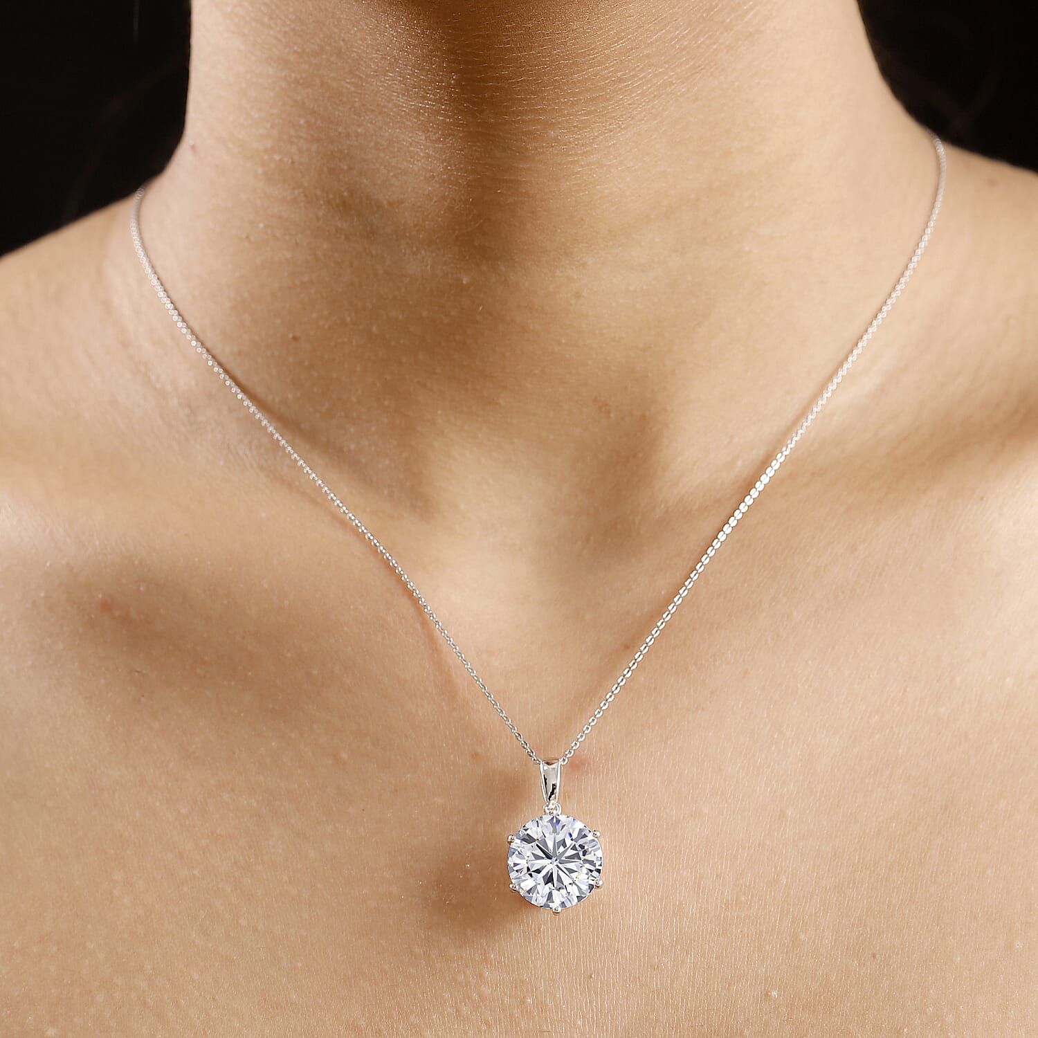 Moissanite Pendant with Chain (Size - 20) in Rhodium Ovarlay Sterling Silver 8.68 Ct.