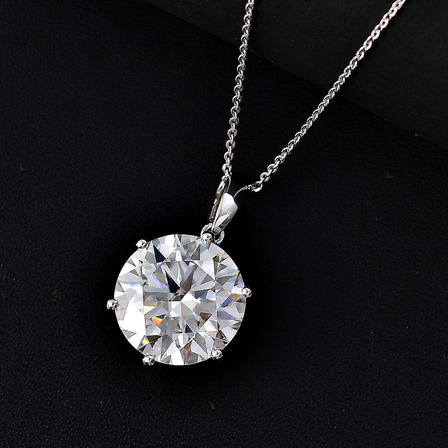 Moissanite Pendant with Chain (Size - 20) in Rhodium Ovarlay Sterling Silver 8.68 Ct.