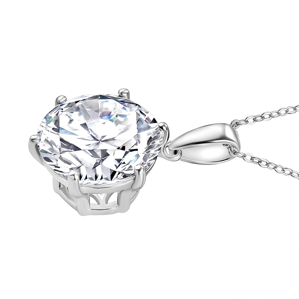 Moissanite Pendant with Chain (Size - 20) in Rhodium Ovarlay Sterling Silver 8.68 Ct.