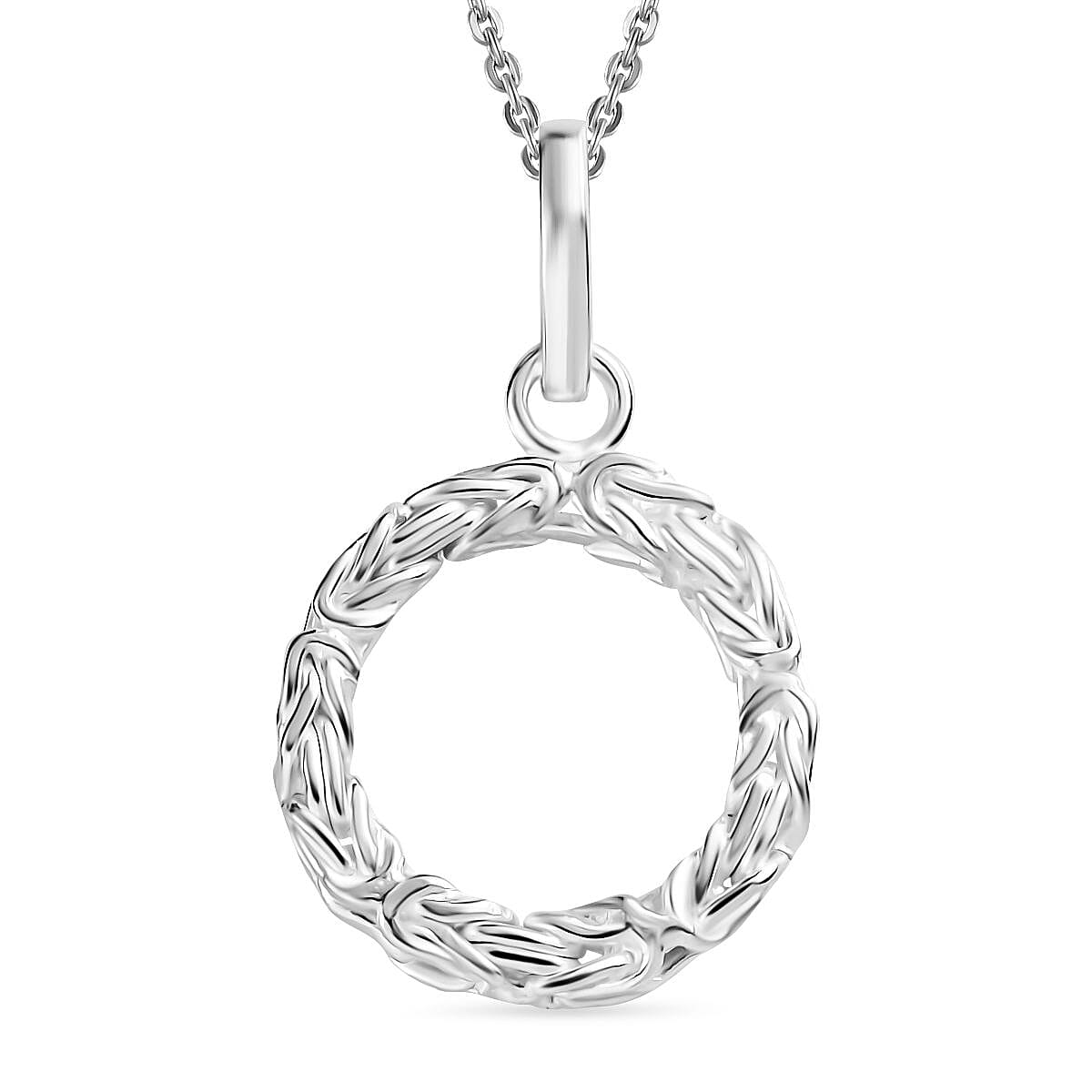 Byzantine Link Circle Pendant with Chain (Size 20) in Sterling Silver