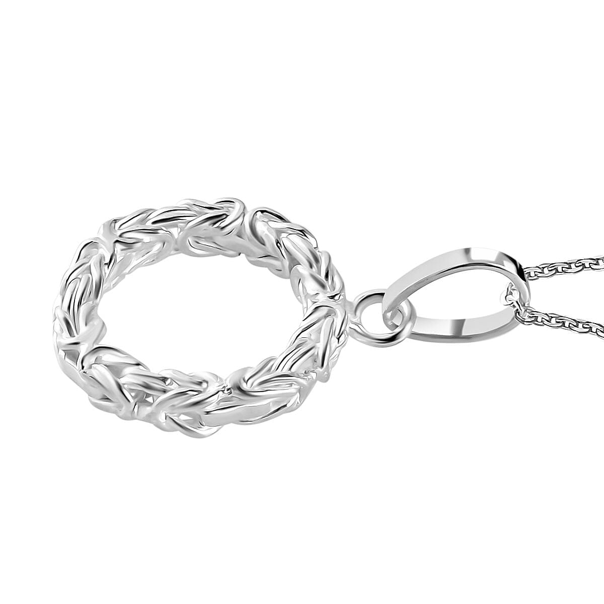 Byzantine Link Circle Pendant with Chain (Size 20) in Sterling Silver