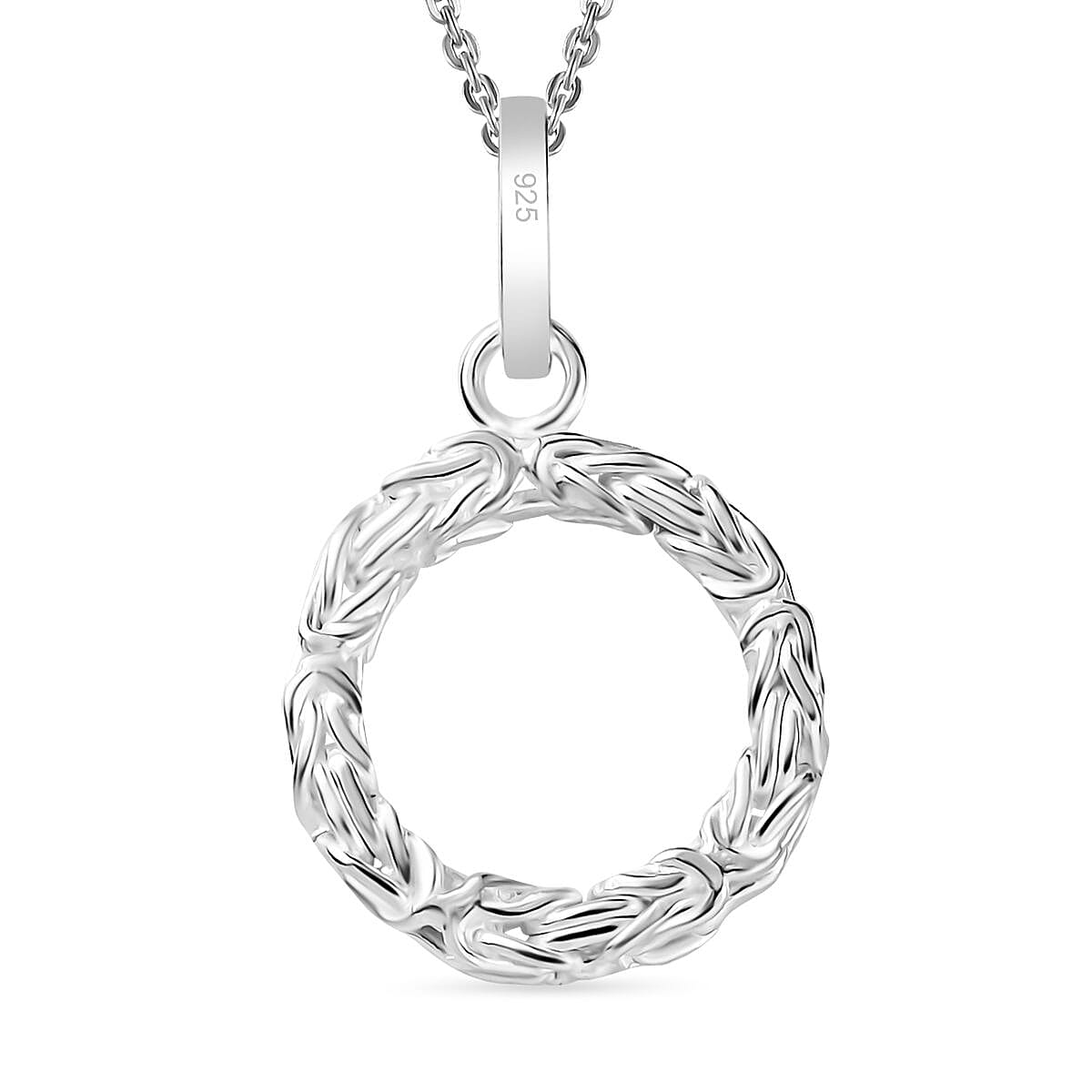 Byzantine Link Circle Pendant with Chain (Size 20) in Sterling Silver