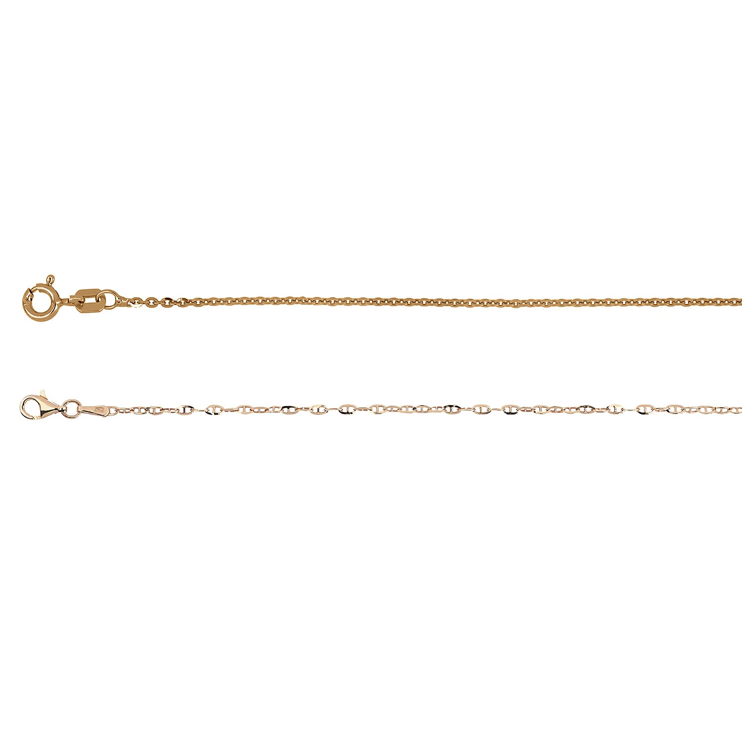 Set Of 2 - Necklaces  (Size - 18) with Spring Ring Clasp in Rose Gold Plated Sterling Silver