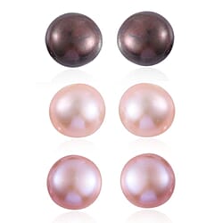 Set of 3 - Fresh Water Peacock, Peach & White Pearl Earring With Push Back in Rhodium Overlay Sterling Silver 24.00 Ct.