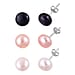 Set of 3 - Fresh Water Peach, Peacock & Purple Pearl Earring With Push Back in Rhodium Overlay Sterling Silver 24.00 Ct.