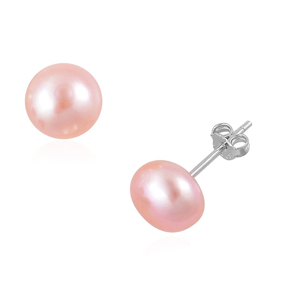 Set of 3 - Fresh Water Peacock, Peach & White Pearl Earring With Push Back in Rhodium Overlay Sterling Silver 24.00 Ct.