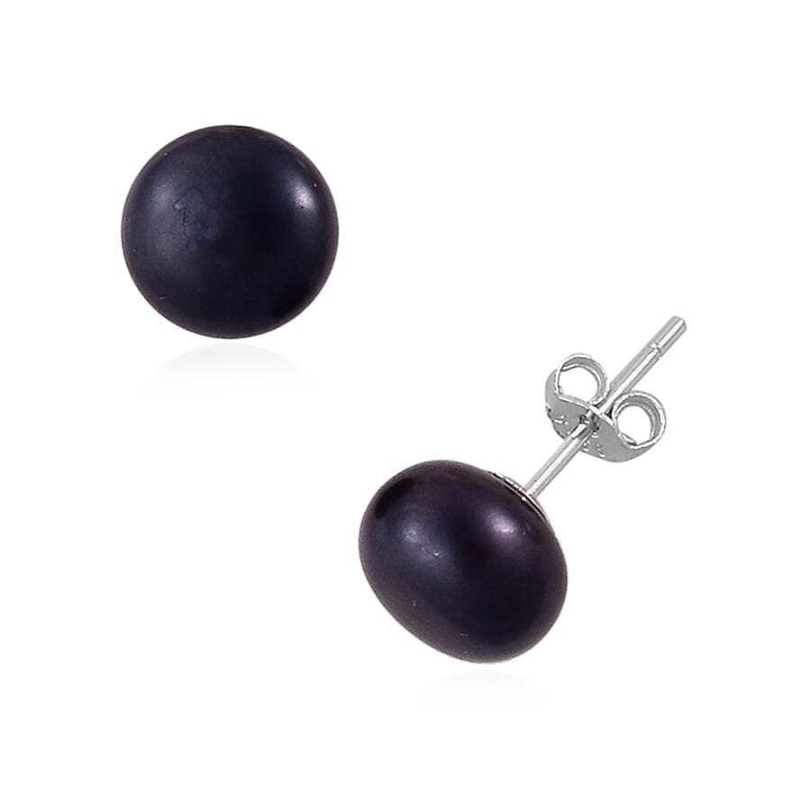 Set of 3 - Fresh Water Peacock, Peach & White Pearl Earring With Push Back in Rhodium Overlay Sterling Silver 24.00 Ct.