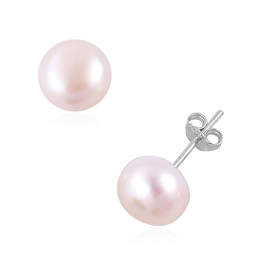 Set of 3 - Fresh Water Peacock, Peach & White Pearl Earring With Push Back in Rhodium Overlay Sterling Silver 24.00 Ct.