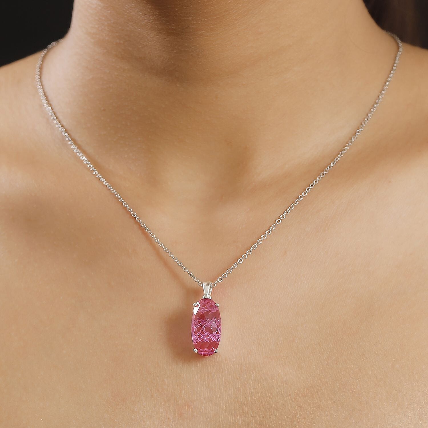 Radiant Orchid Triplet Quartz Sterling Silver Pendant with Chain (Size 20) 10.00 Ct.
