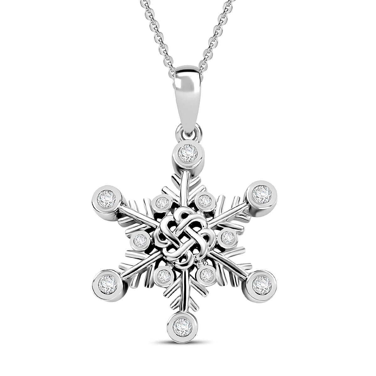 Moissanite Pendant with Chain (Size 20) in Rhodium Overlay Sterling Silver, Silver Wt. 7.40 Gms.