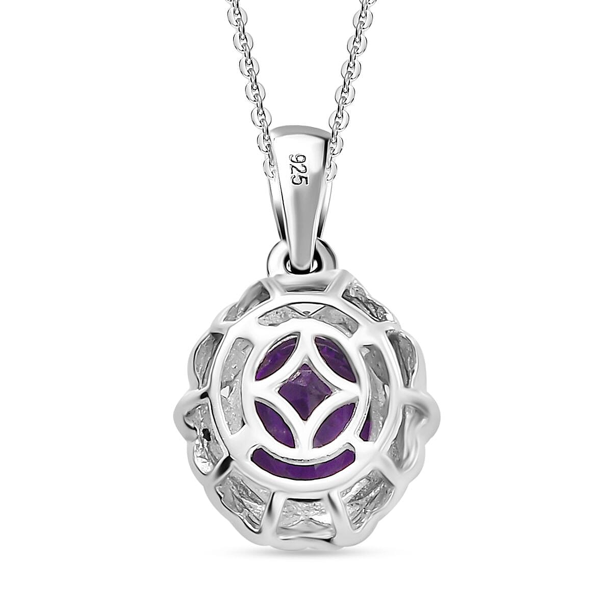 Concave Cut Zambian Amethyst Pendant with Chain (Size 20) in Rhodium Overlay Sterling Silver 1.79 Ct.