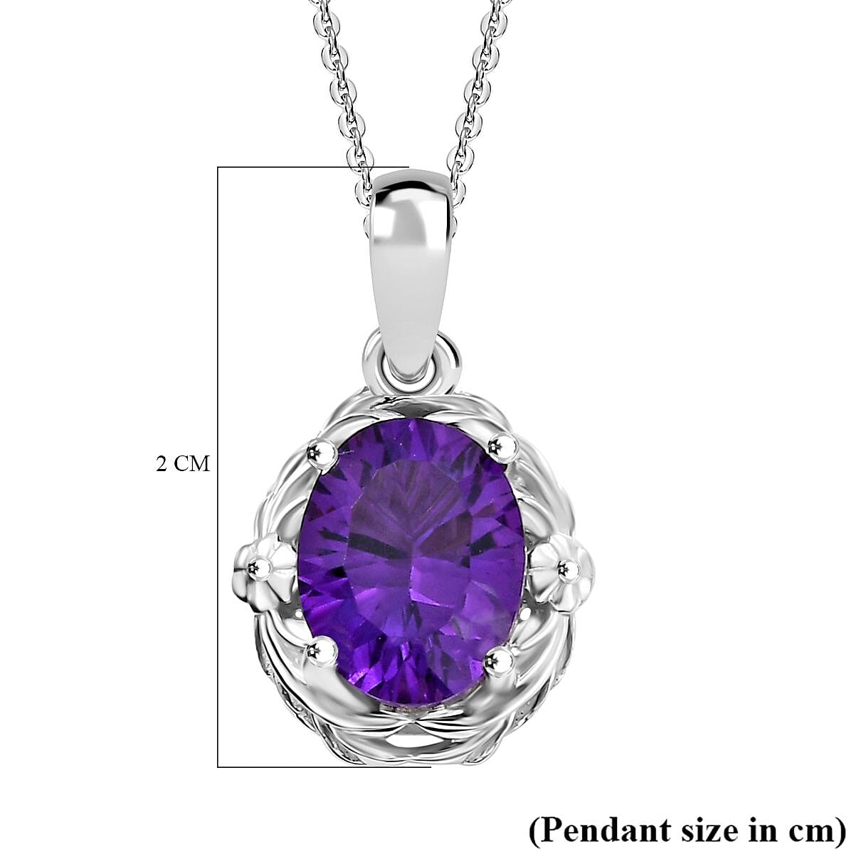 Concave Cut Zambian Amethyst Pendant with Chain (Size 20) in Rhodium Overlay Sterling Silver 1.79 Ct.