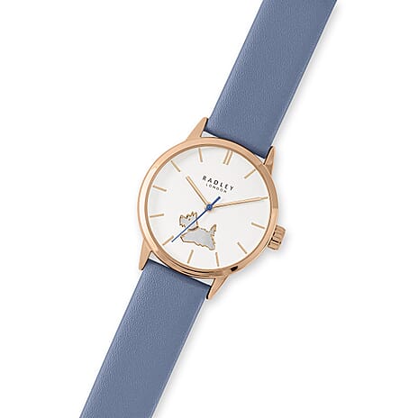 Ladies Radley Watch Set with Charm Bracelet, Scottie Dog and Crystal Earring Studs With Push Back - Blue