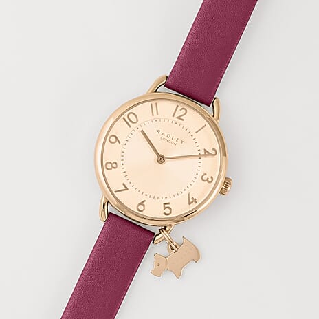 Ladies Radley Watch Set with 18ct Rose Gold Plated Fine Twist Slider Bracelet (Size 7.5 Adjustable) Water Resistant - Red