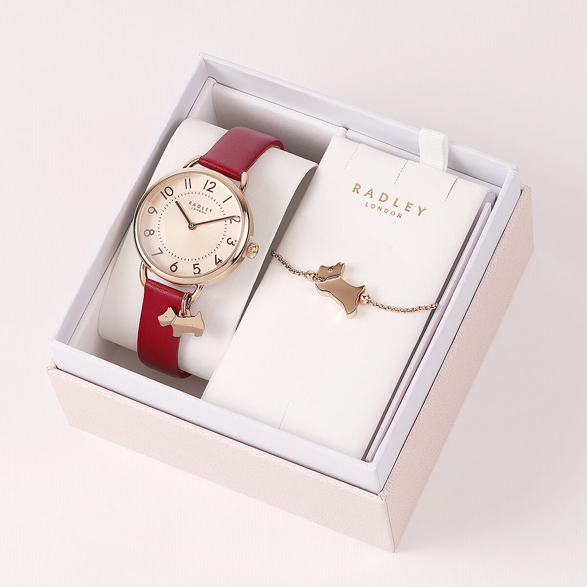 Ladies Radley Watch Set with 18ct Rose Gold Plated Fine Twist Slider Bracelet (Size 7.5 Adjustable) Water Resistant - Pink