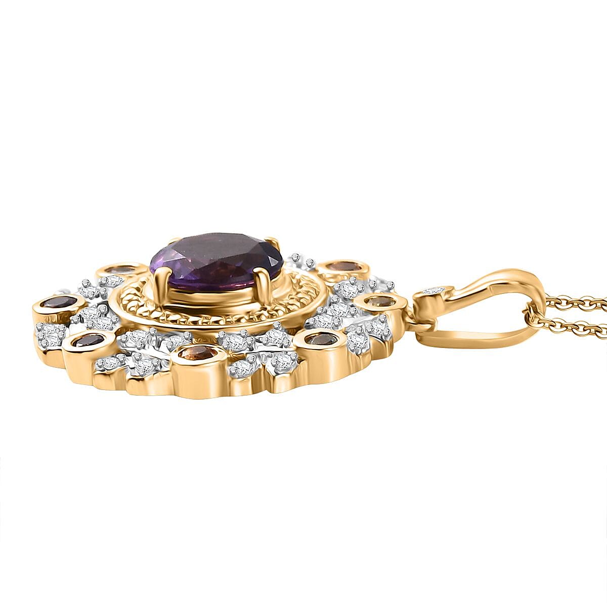 GP Italian Garden Collection - African Amethyst, Citrine, Peridot & Multi Gemstone Pendant with Chain (Size - 20) in 18K Vermeil Yellow Gold Sterling Silver 2.48 Ct.  Silver Wt. 7.24 Gms.