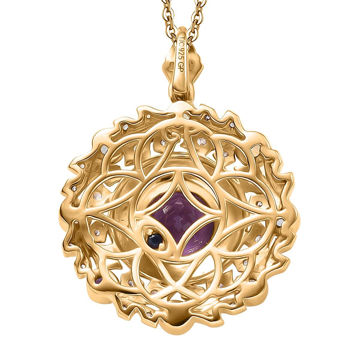 GP Italian Garden Collection - African Amethyst, Citrine, Peridot & Multi Gemstone Pendant with Chain (Size - 20) in 18K Vermeil Yellow Gold Sterling Silver 2.48 Ct.  Silver Wt. 7.24 Gms.