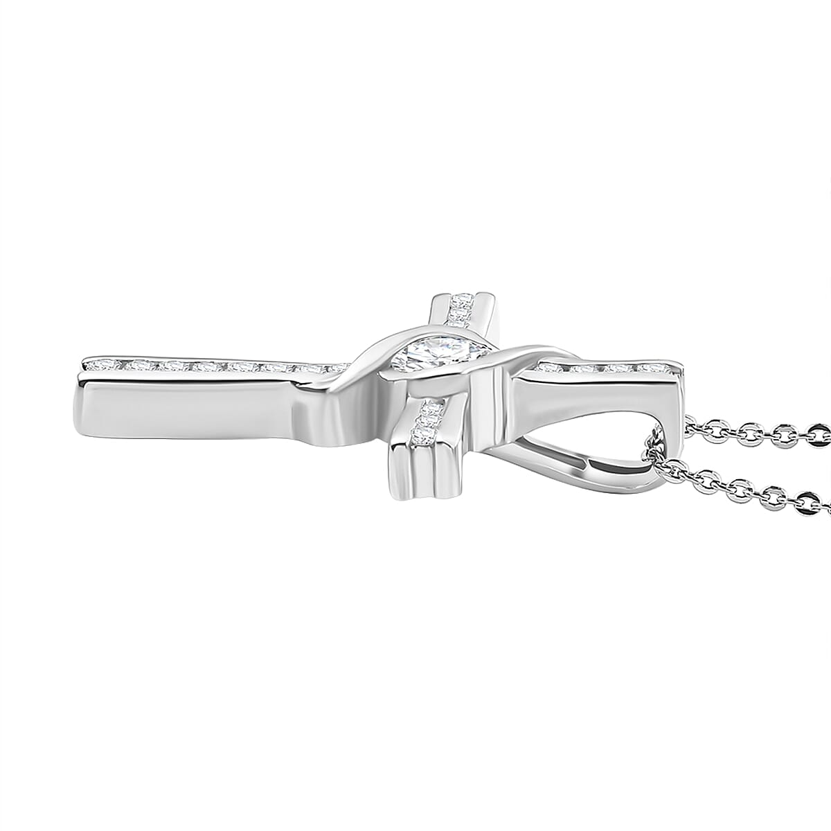 Moissanite Pendant with Chain (Size - 20) in Rhodium Overlay Sterling Silver 0.84 Ct. Silver Wt. 6.45 Gms.