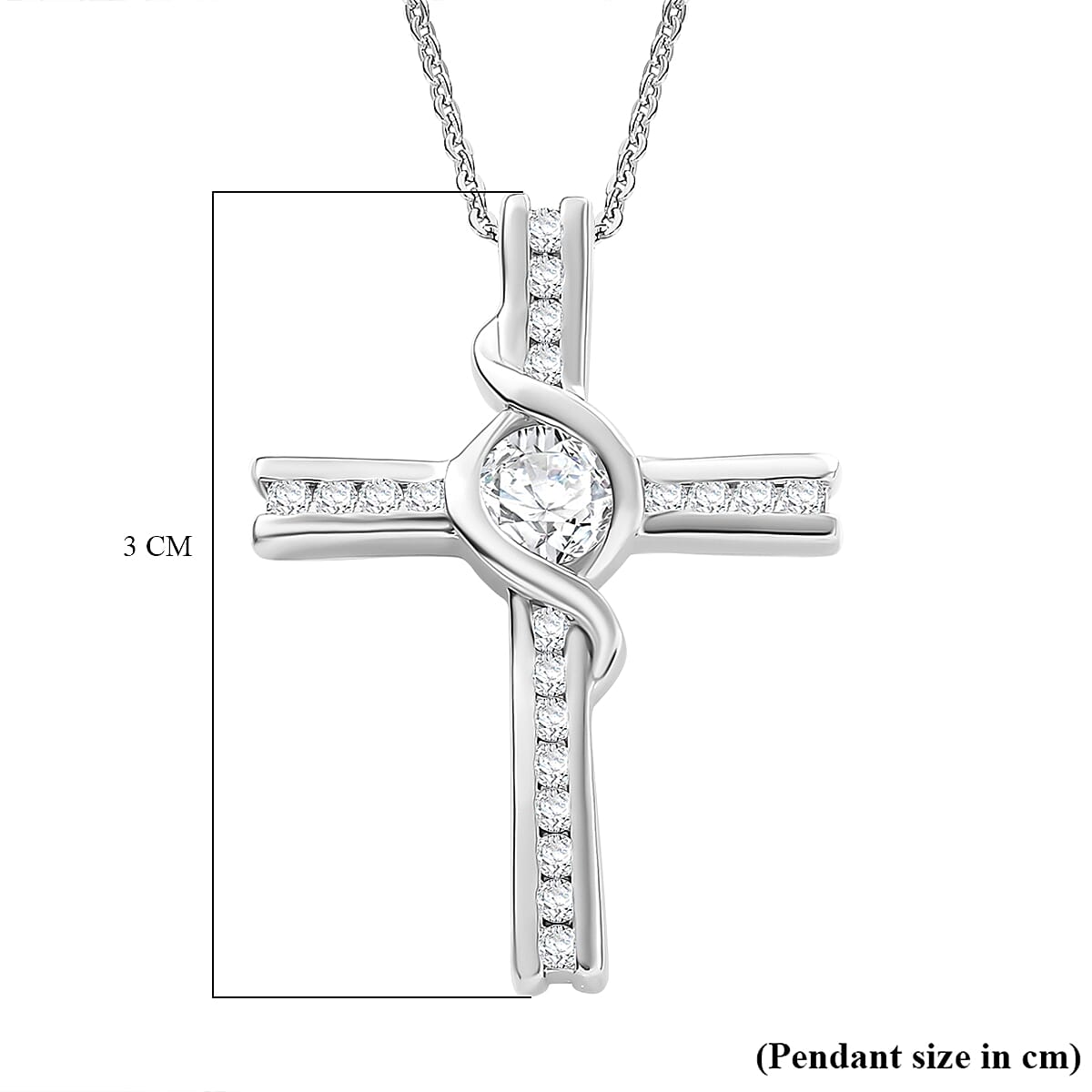 Moissanite Pendant with Chain (Size - 20) in Rhodium Overlay Sterling Silver 0.84 Ct. Silver Wt. 6.45 Gms.