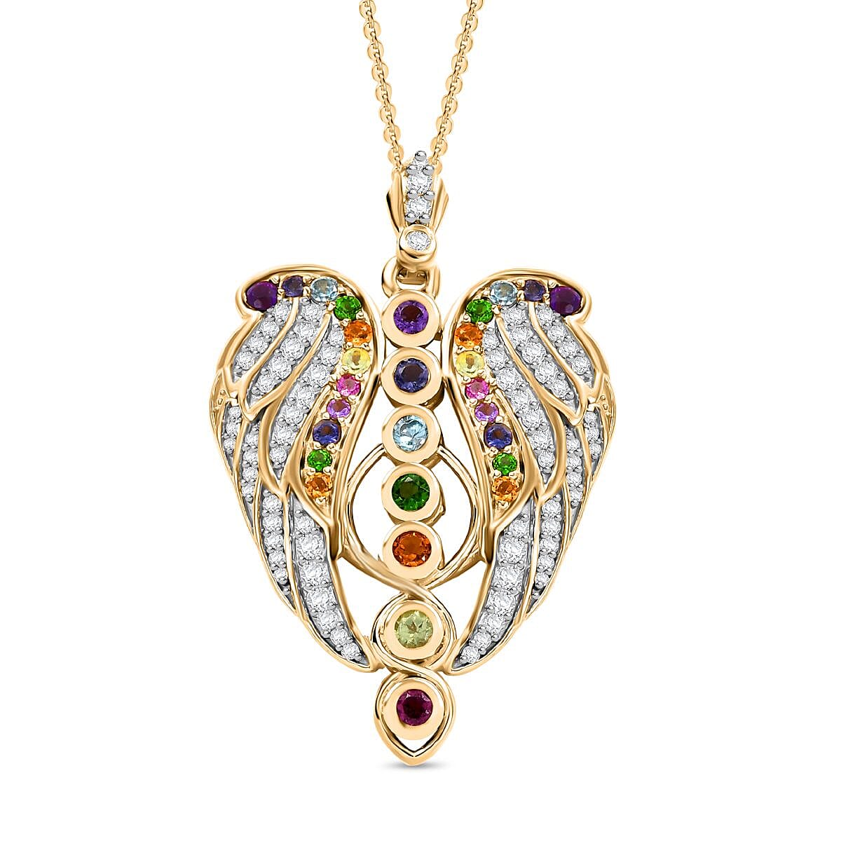 GP 7 Chakra Heart Collection - African Amethyst Natural Chrome Diopside & Multi Gemstones Pendant with Chain (Size - 20) in 18K Vermeil Yellow Gold Plated Sterling Silver 2.27 Ct.