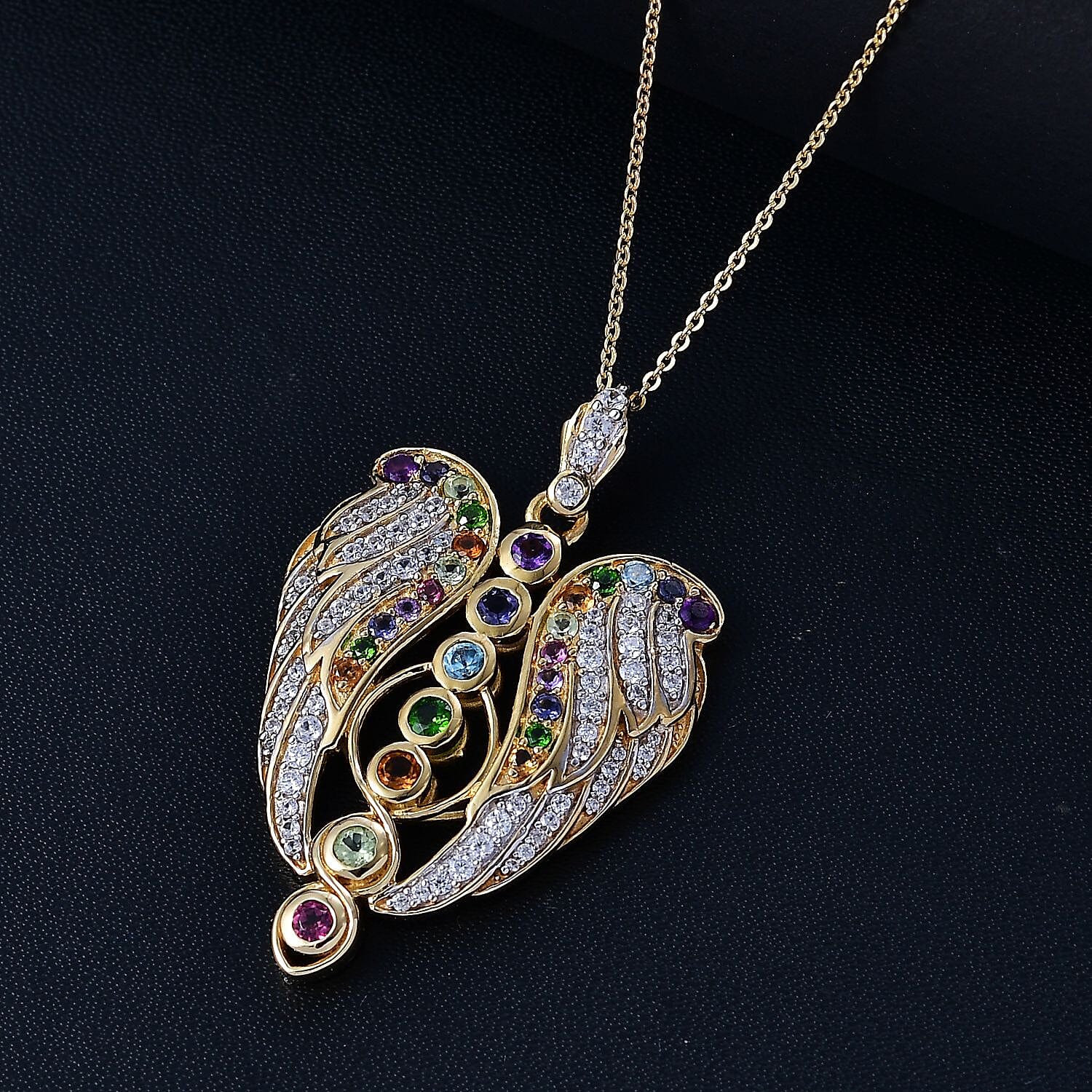 GP 7 Chakra Heart Collection - African Amethyst Natural Chrome Diopside & Multi Gemstones Pendant with Chain (Size - 20) in 18K Vermeil Yellow Gold Plated Sterling Silver 2.27 Ct.