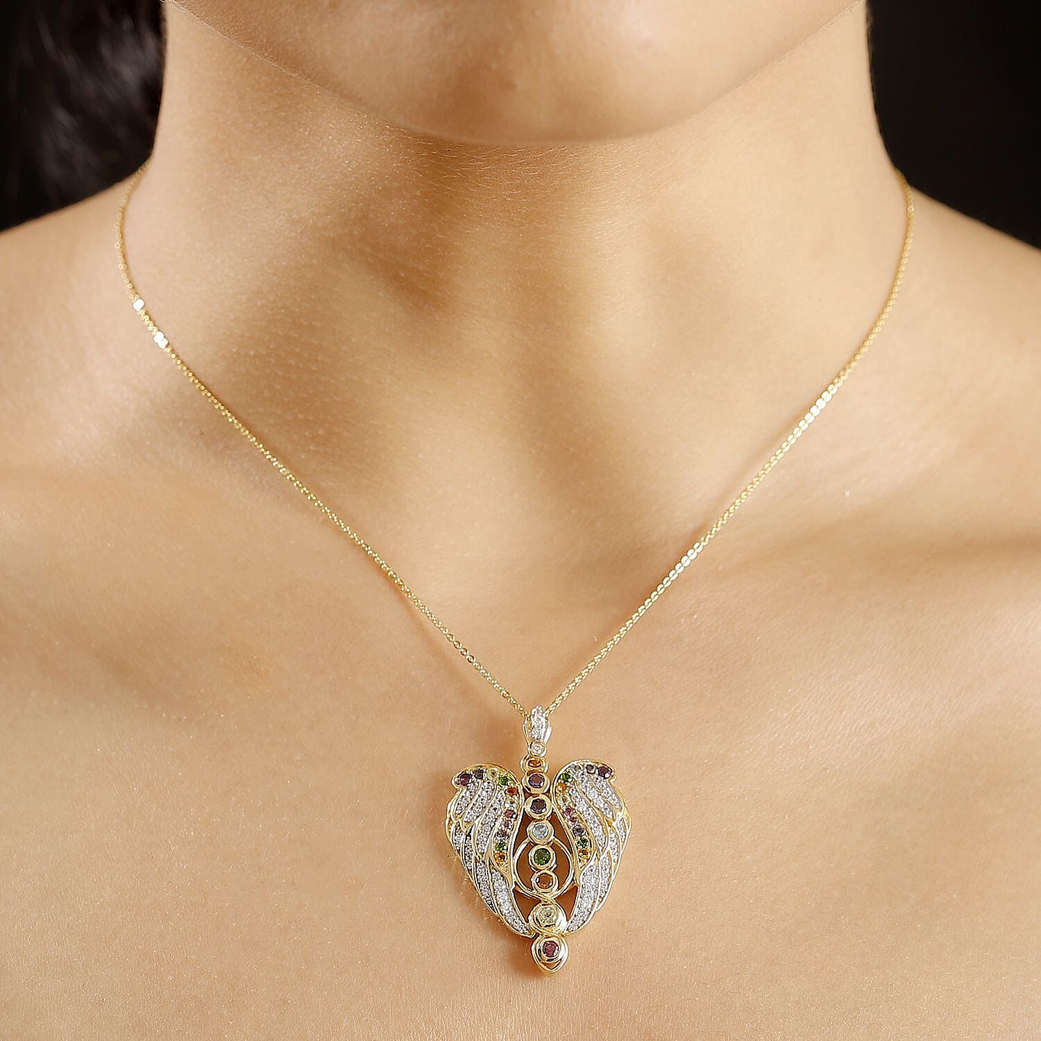 GP 7 Chakra Heart Collection - African Amethyst Natural Chrome Diopside & Multi Gemstones Pendant with Chain (Size - 20) in 18K Vermeil Yellow Gold Plated Sterling Silver 2.27 Ct.