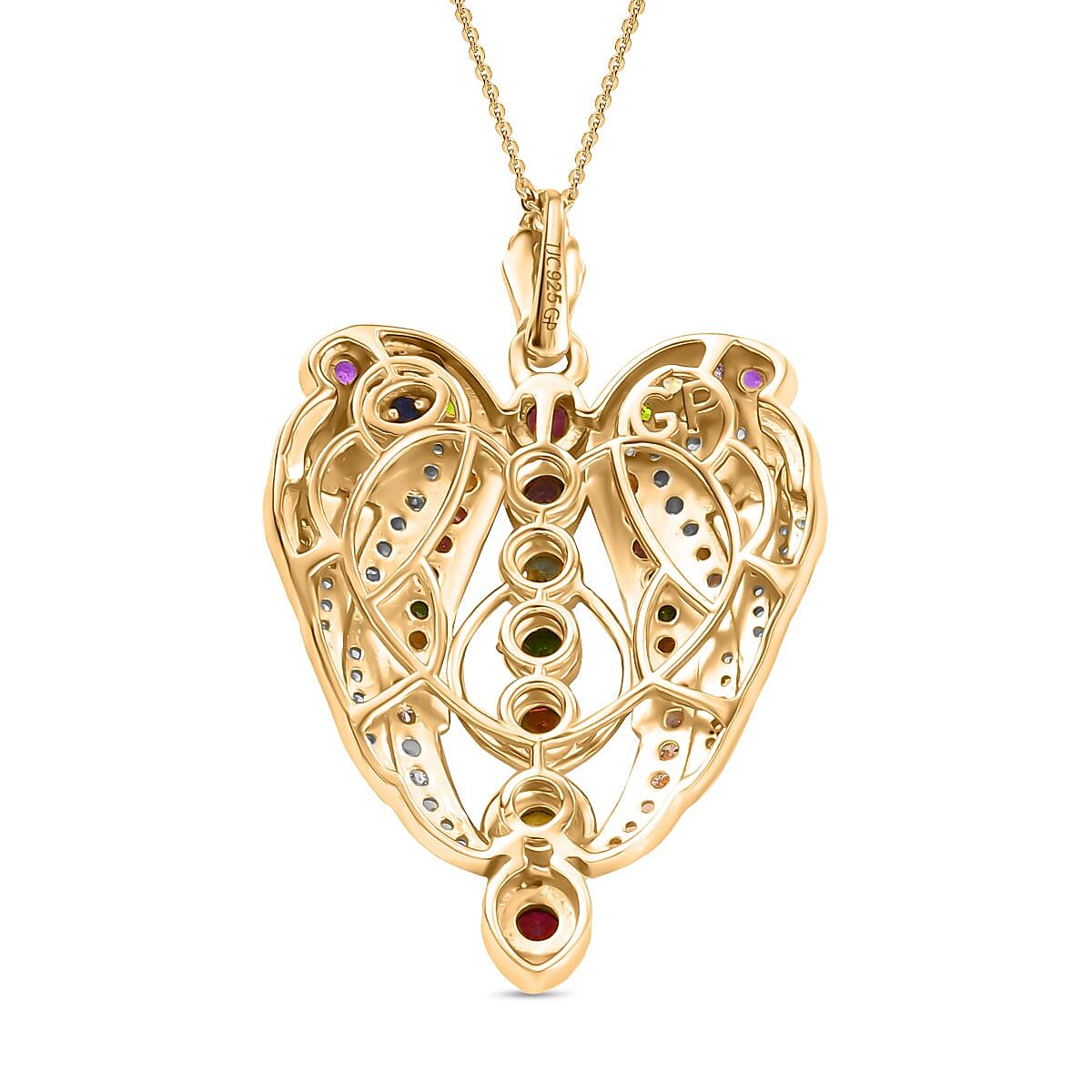 GP 7 Chakra Heart Collection - African Amethyst Natural Chrome Diopside & Multi Gemstones Pendant with Chain (Size - 20) in 18K Vermeil Yellow Gold Plated Sterling Silver 2.27 Ct.