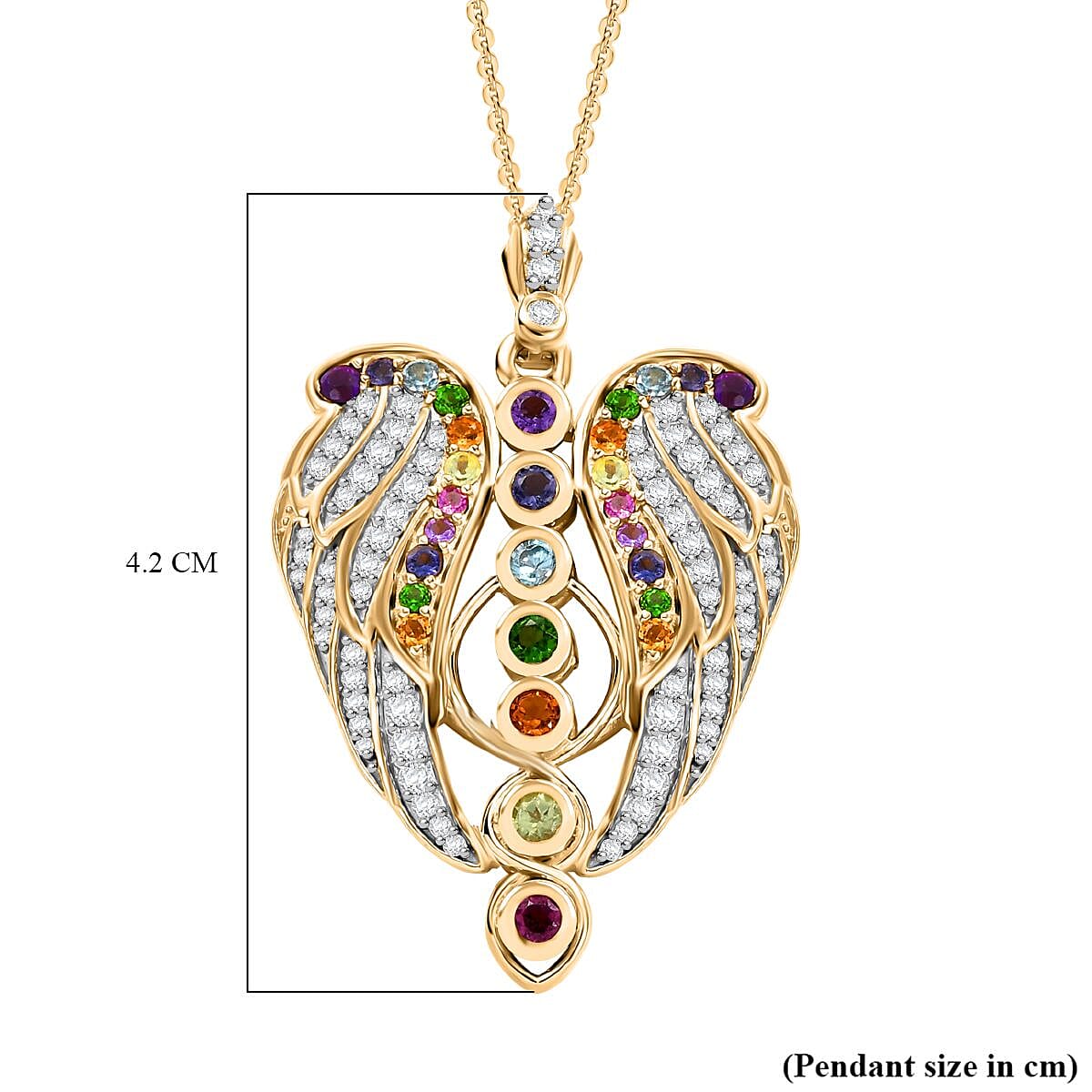 GP 7 Chakra Heart Collection - African Amethyst Natural Chrome Diopside & Multi Gemstones Pendant with Chain (Size - 20) in 18K Vermeil Yellow Gold Plated Sterling Silver 2.27 Ct.