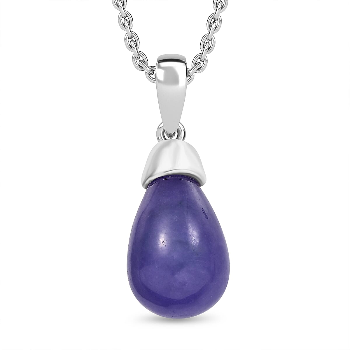 Purple Jade Pendant with Chain (Size - 20) in Sterling Silver 9.10 Ct.