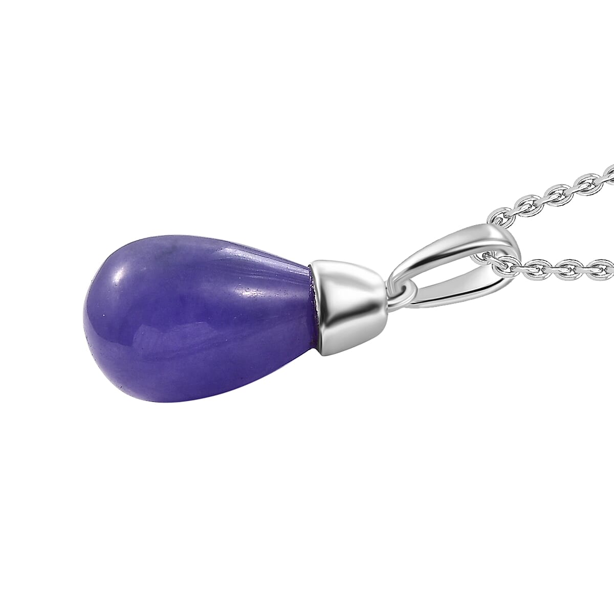 Purple Jade Pendant with Chain (Size - 20) in Sterling Silver 9.10 Ct.