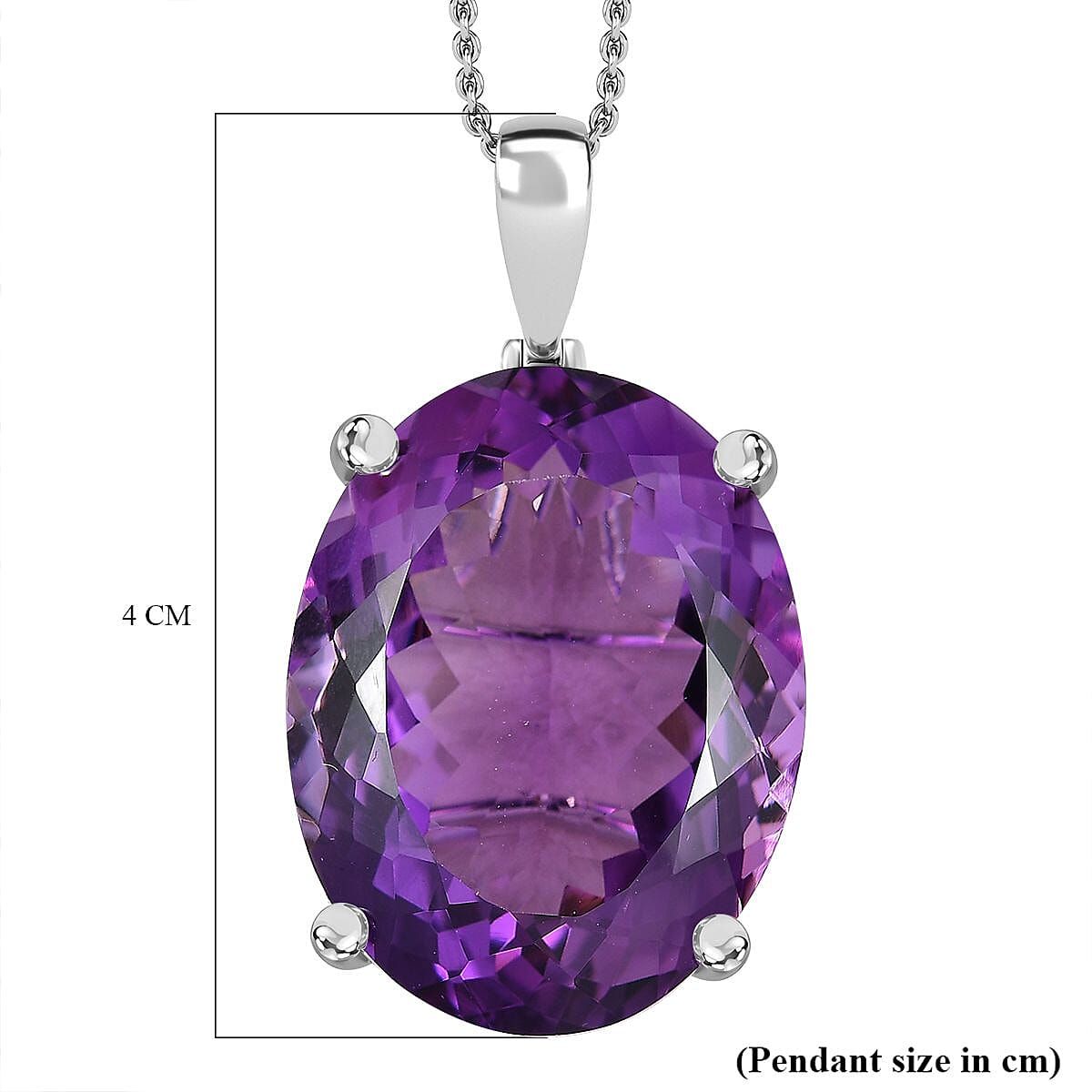 One Time Dea- African Amethyst Pendant with Chain (Size 20) in Rhodium Overlay Sterling Silver 50.00 Ct,