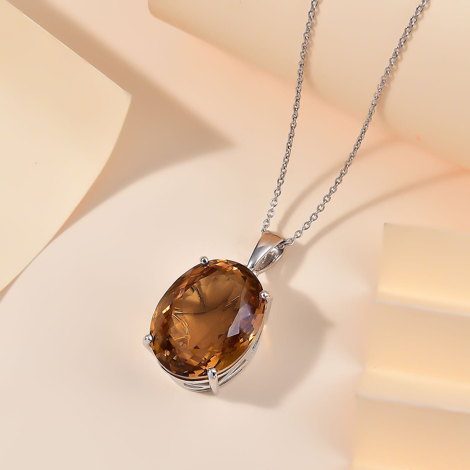 One Time Deal- Serra Gaucha Citrine Pendant with Chain (Size 20) in Rhodium Overlay Sterling Silver 50.00 Ct.
