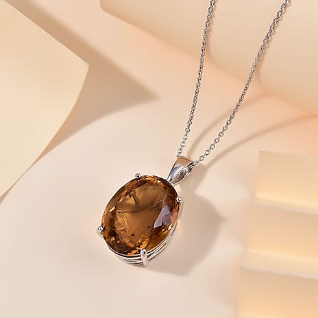 One Time Deal- Serra Gaucha Citrine Pendant with Chain (Size 20) in Rhodium Overlay Sterling Silver 50.00 Ct.