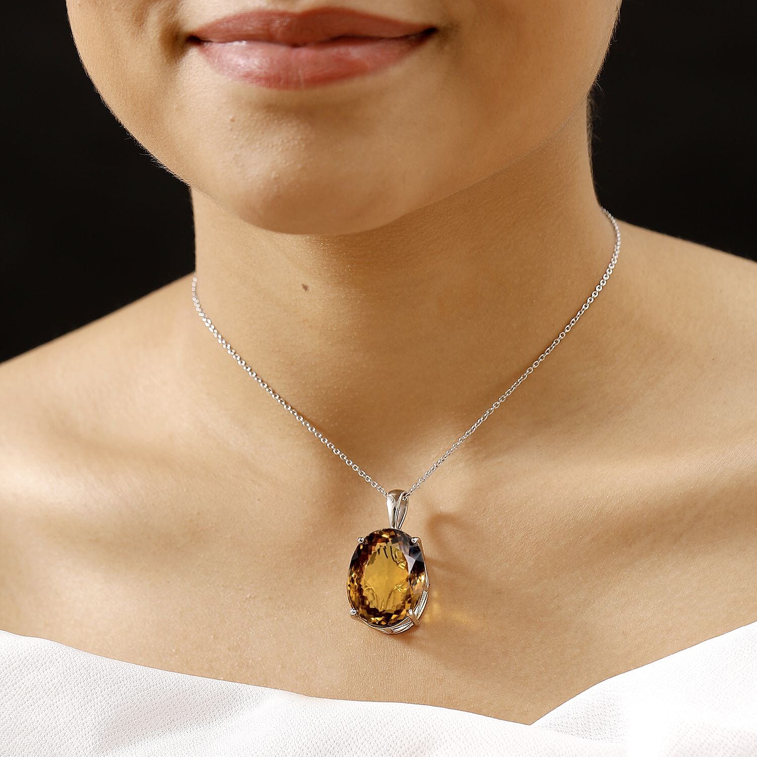 One Time Deal- Serra Gaucha Citrine Pendant with Chain (Size 20) in Rhodium Overlay Sterling Silver 50.00 Ct.