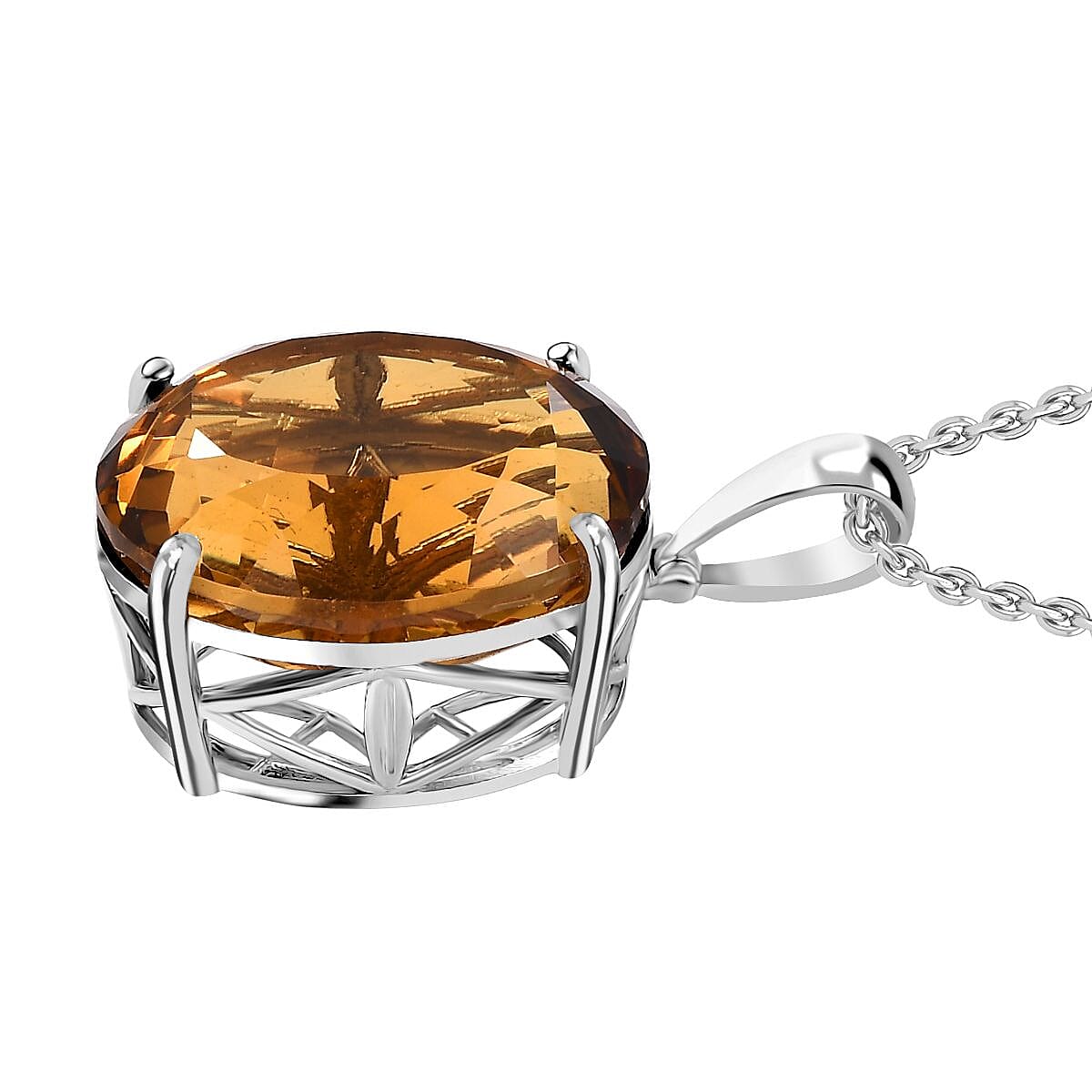 One Time Deal- Serra Gaucha Citrine Pendant with Chain (Size 20) in Rhodium Overlay Sterling Silver 50.00 Ct.