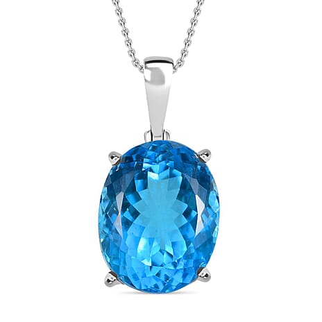 Skyblue Topaz Pendant with Chain (Size 20) in Rhodium Overlay Sterling Silver 50.00 Ct, Silver Wt. 6.00 Gms.