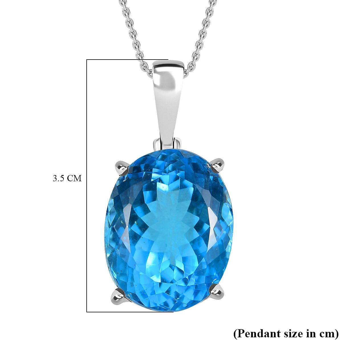 Skyblue Topaz Pendant with Chain (Size 20) in Rhodium Overlay Sterling Silver 50.00 Ct, Silver Wt. 6.00 Gms.