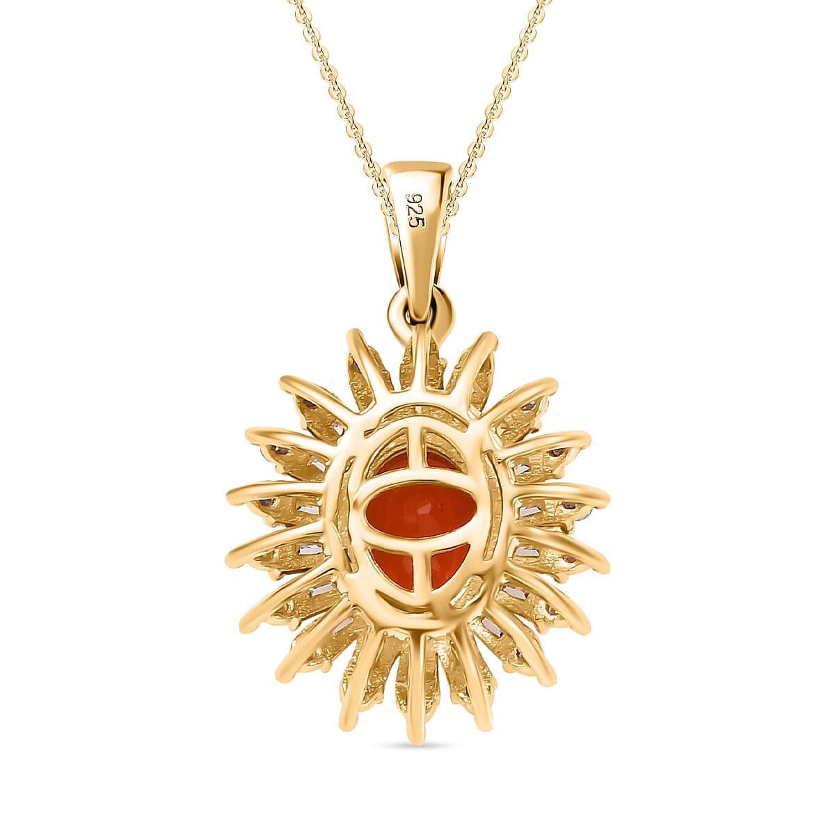 Salamanca Fire Opal & Moissanite Pendant with Chain (Size - 20) in 18K Vermeil Yellow Gold Plated Sterling Silver 1.44 Ct.