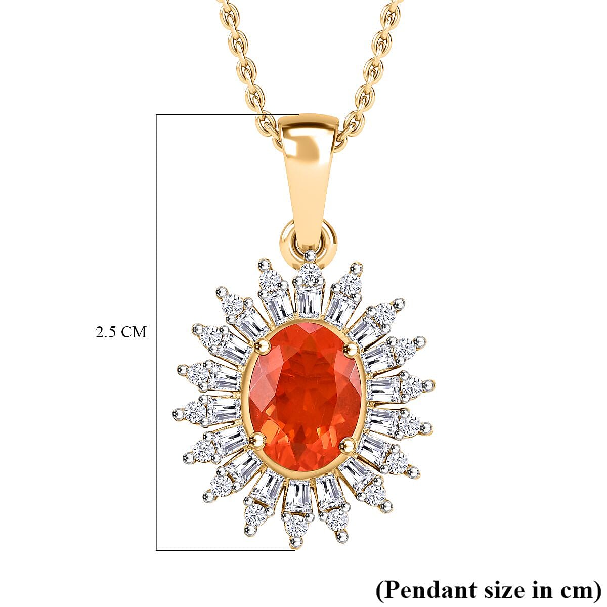 Salamanca Fire Opal & Moissanite Pendant with Chain (Size - 20) in 18K Vermeil Yellow Gold Plated Sterling Silver 1.44 Ct.